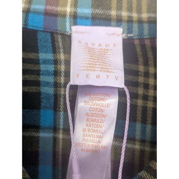 Savage × Fenty Tied Up Tartan PJ Raw Hem Button Down Sleep Shirt XL -NEW- - Picture 8 of 8